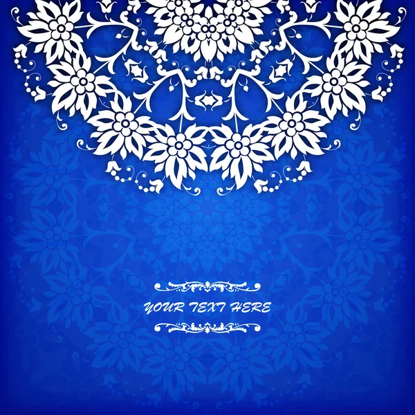 Borda ornamental floral círculo vetorial abstrato. Design de padrão de renda. Ornamento branco no fundo azul. Pode ser usado para banner, web design, cartões de casamento e outros —  Vetores de Stock