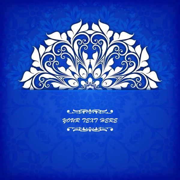 Borda ornamental floral círculo vetorial abstrato. Design de padrão de renda. Ornamento branco no fundo azul. Pode ser usado para banner, web design, cartões de casamento e outros — Vetor de Stock