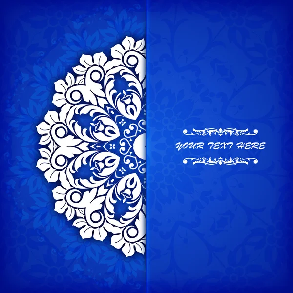 Borda ornamental floral círculo vetorial abstrato. Design de padrão de renda. Ornamento branco no fundo azul. Pode ser usado para banner, web design, cartões de casamento e outros — Vetor de Stock