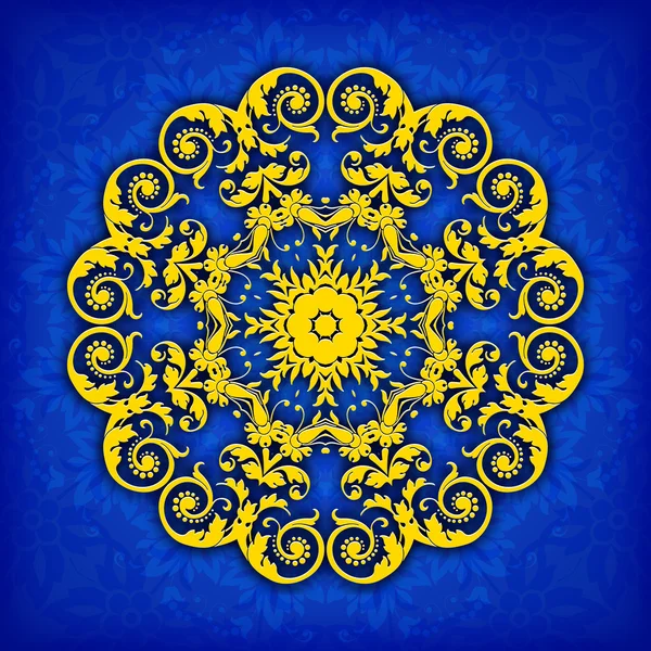 Círculo vectorial abstracto borde ornamental floral. Diseño de patrón de encaje. Adorno blanco sobre fondo azul. Se puede utilizar para banner, diseño web, tarjetas de boda y otros — Vector de stock