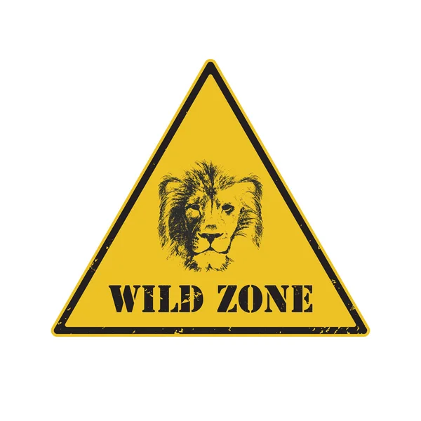 Señal de advertencia. señal de peligro con león — Vector de stock