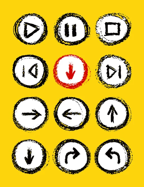 Hand drawn media player buttons set — Stock Vector