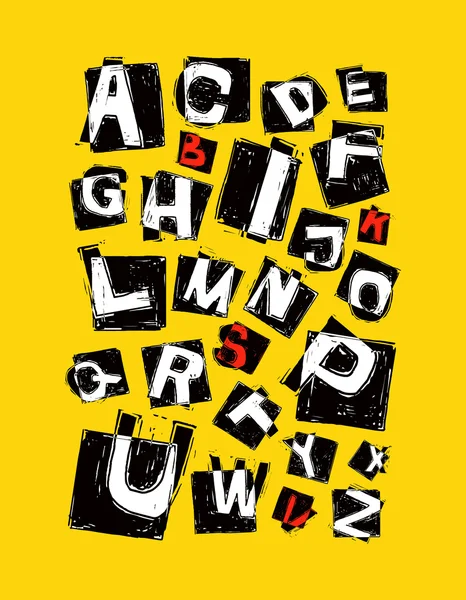 Alphabet. dessiné à la main en vecteur sur fond jaune — Image vectorielle