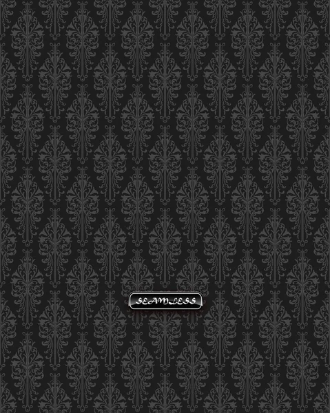 Patrón floral vintage damasco negro . — Archivo Imágenes Vectoriales