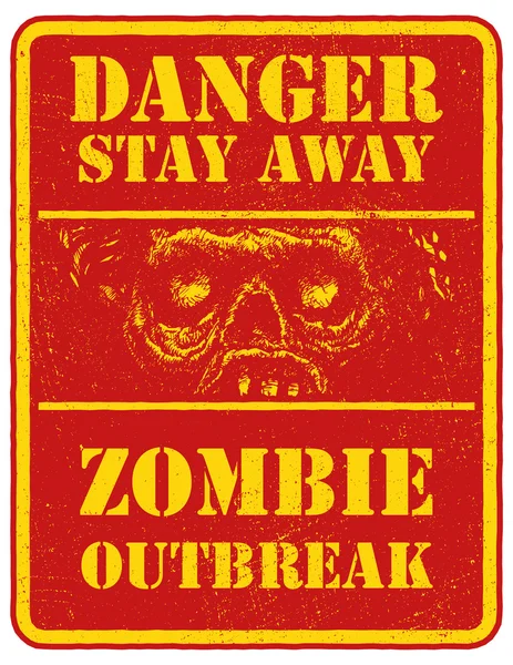 Poster Zombie Outbreak. Assine a placa com cara de zombie. Ilustração vetorial. Eps8 — Vetor de Stock