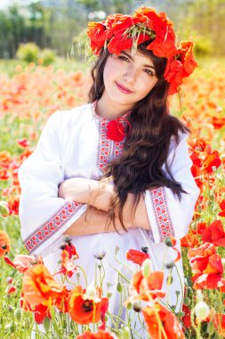 Güzellik çocuk kız haşhaş çiçek alanı
