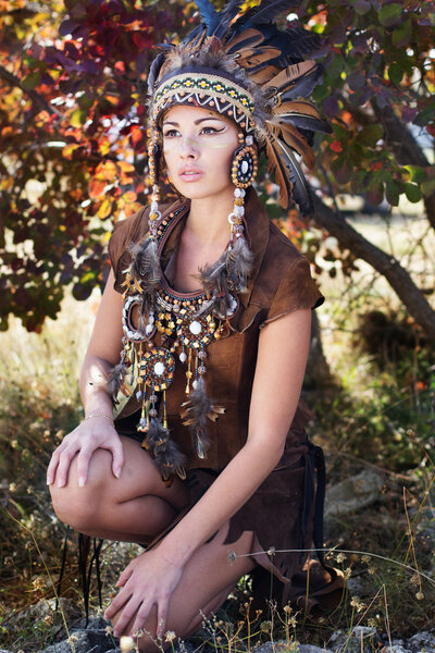 Portrait of a young lady in the Indian roach