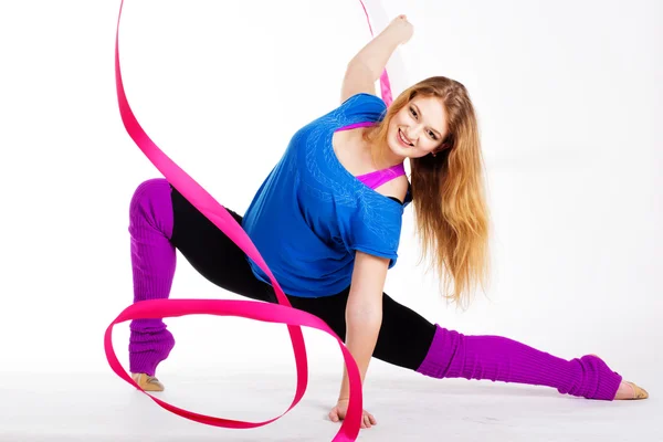 Dancer gymnastic girl with ribbon — Stock Photo, Image