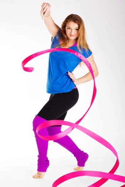 Dancer gymnastic girl with ribbon — Stock Photo, Image