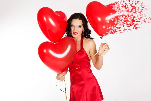 Sexy brunette with balloons heart — Stock Photo, Image