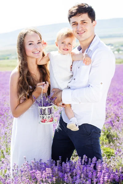 Szczęśliwą rodzinę w lawendowym polu — Zdjęcie stockowe