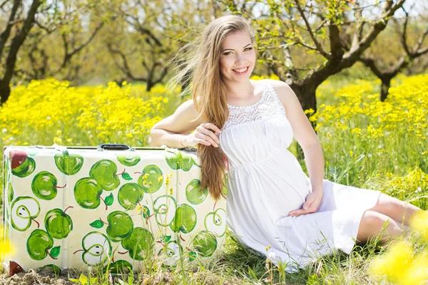 Mujer embarazada feliz en la naturaleza —  Fotos de Stock