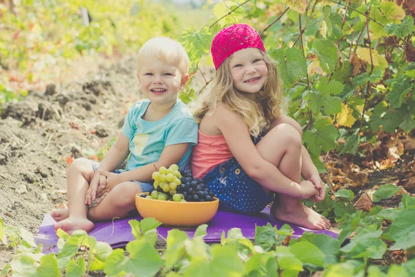 Two childrens are having fun outdoor during autumn — Stock Photo, Image