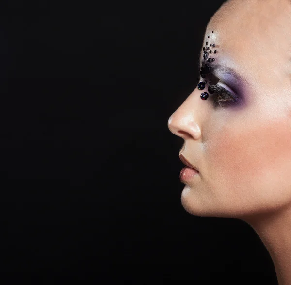 Portrait of bald girl with creative makeup — Stock Photo, Image