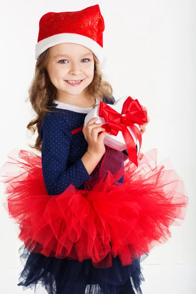 Happy girl with christmas gift box — Stock Photo, Image