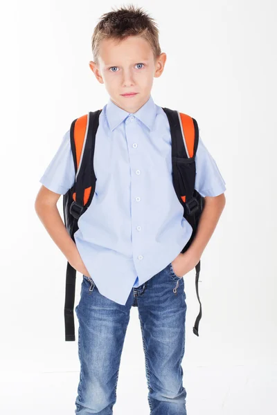 Niño de escuela con bolsa — Foto de Stock