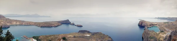 Lindos bay i St. Paul's Bay panorama — Zdjęcie stockowe