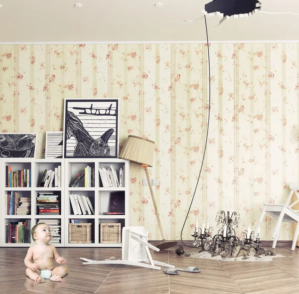 Gebroken plafond in de kamer — Stockfoto