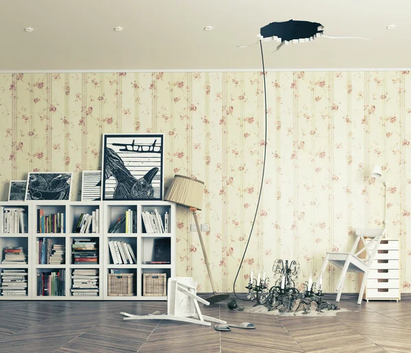 Plafond cassé dans la chambre — Photo