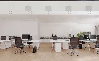 Çağdaş ofis içi. 3d tasarım kavramı