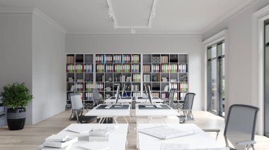 Çağdaş ofis içi. 3d tasarım kavramı