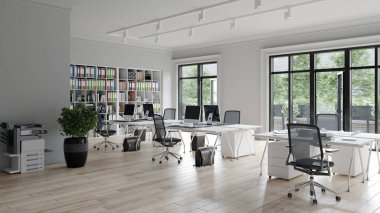 Çağdaş ofis içi. 3d tasarım kavramı