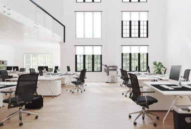 Çağdaş ofis içi. 3d tasarım kavramı