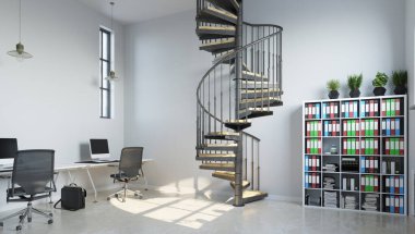 Çağdaş ofis içi. 3d tasarım kavramı