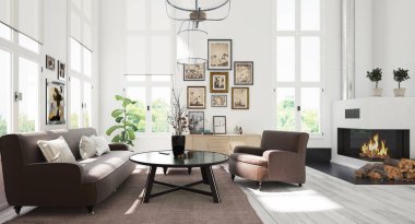 Modern oturma odasının içi. 3d hazırlama tasarımı