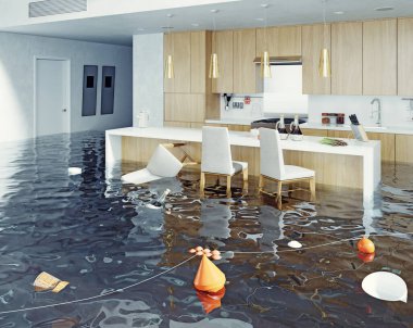 Mutfağı su basmış. 3d görüntüleme fikri
