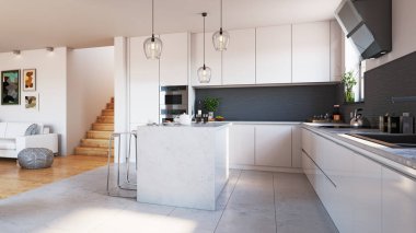 Modern apartman dairesi. 3d tasarım kavramı