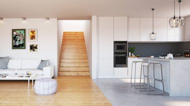 Modern apartman dairesi. 3d tasarım kavramı