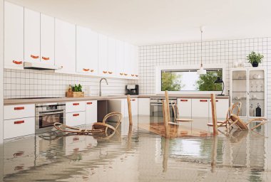 Modern mutfakta sel baskını. 3D yorumlama fikri yaratıcı fikir