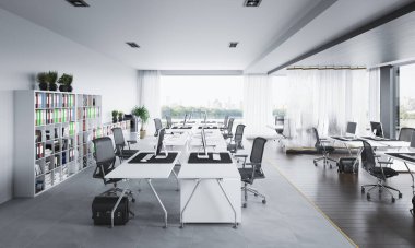 Modern ofis iç tasarım konsepti. 3d görüntüleme fikri