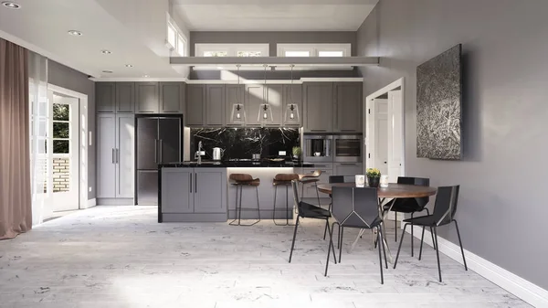 Cucina Moderna Interna Concetto Rendering — Foto Stock