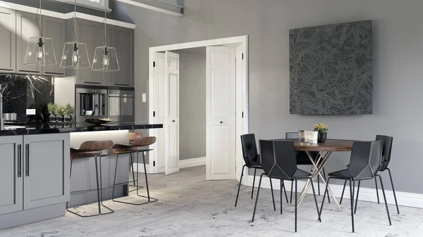 Cucina Moderna Interna Concetto Rendering — Foto Stock