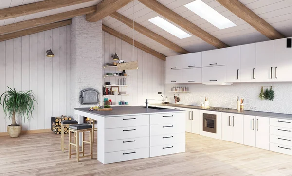 Cucina Moderna Interna Concetto Rendering — Foto Stock