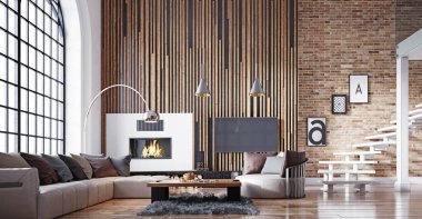 Modern yaşam alanları. 3d tasarım konsepti çizimi