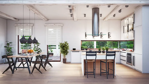Cozinha Moderna Design Interiores Ilustração Conceito — Fotografia de Stock