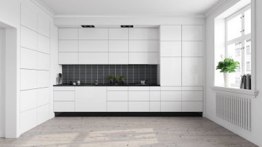 Modern beyaz mutfak. 3d tasarım kavramı