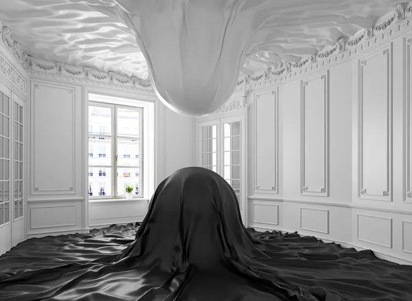 Black White Cloth Drops Room Rendering Creative Concept — Stock Photo, Image