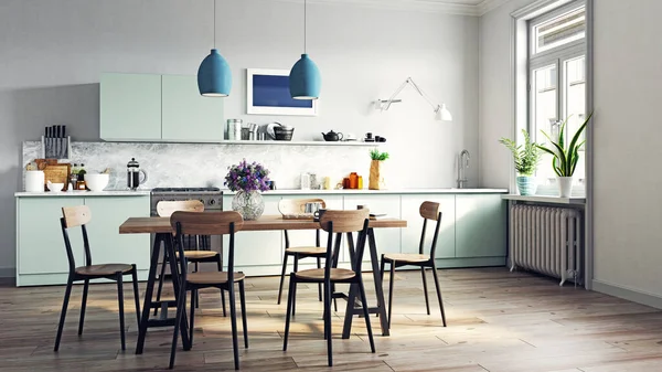 Interior Cocina Moderna Concepto Diseño Renderizado —  Fotos de Stock