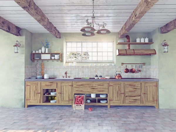 Starym stylu kuchenne wnętrze — Zdjęcie stockowe