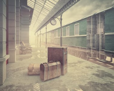  retro demiryolu tren istasyonu