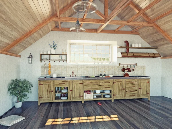 Cozinha no sótão — Fotografia de Stock
