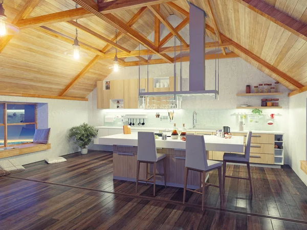 Attic modern kitchen interior — Stock Photo, Image