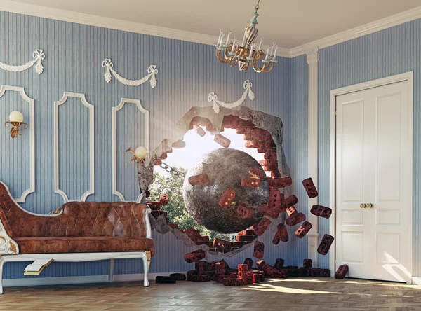 Bola de demolición en la habitación — Foto de Stock