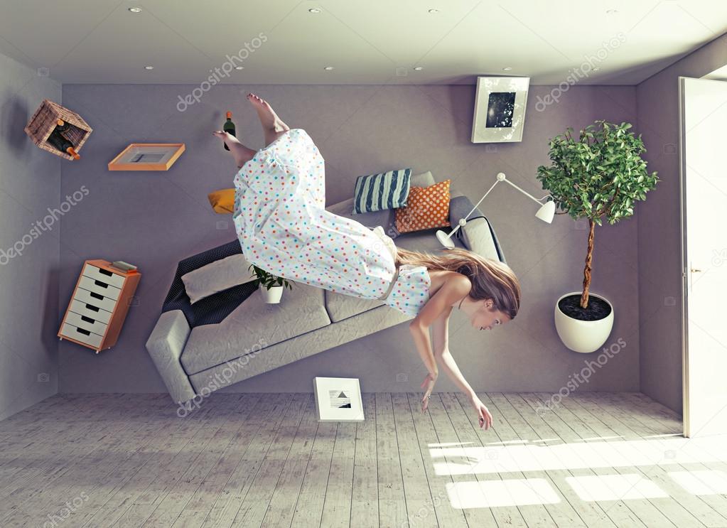 a lady fly in zero gravity room