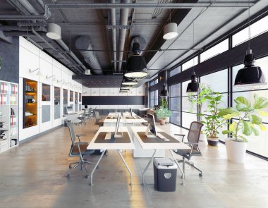 Modern rahat çatı ofis iç. 3D render