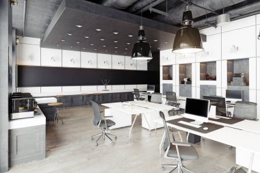 Modern rahat çatı ofis iç. 3D render